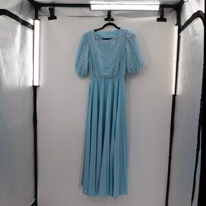 Vintage 1970s Size 12 Blue Long Bow Dress